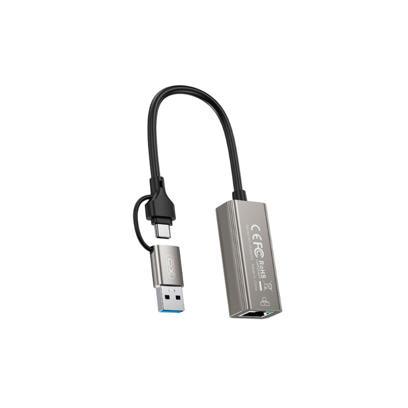 XO HUB018 USB to Type-C 2in1 RJ45 Network cable converter 100M