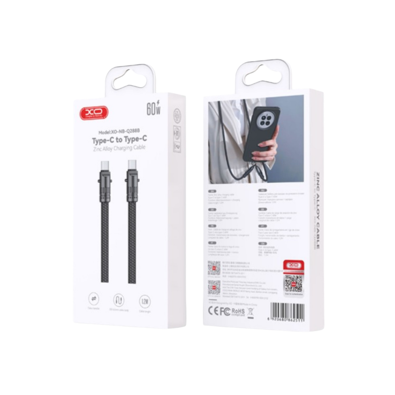 USB kabal XO NBQ288B Type C - Type C 60W Lanyard-uzica Black