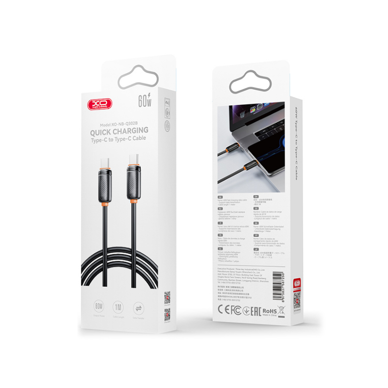 USB kabal XO NBQ302AB Type C - Type C 60W 1m Black