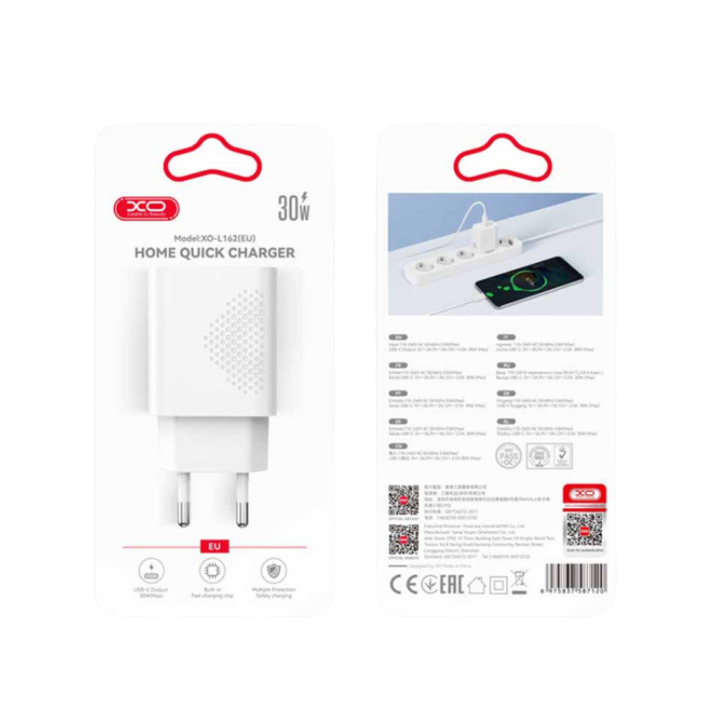Kucni punjac XO L162 Type-C 30W fast White - glava